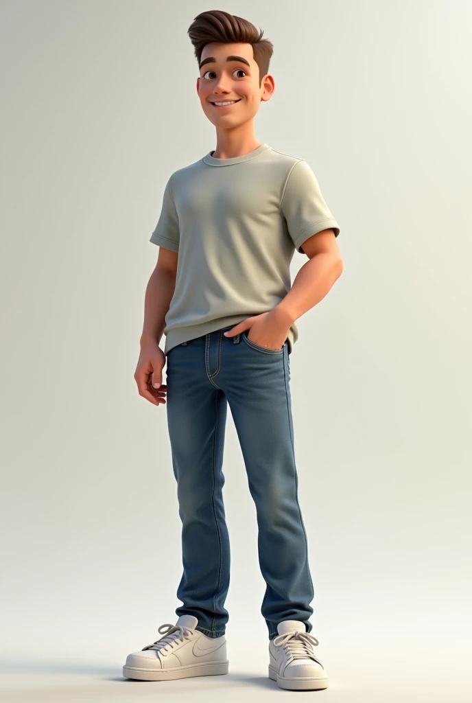 (character 1) Tall Man, short brown hair, wearing jins and white pixar style sneakers