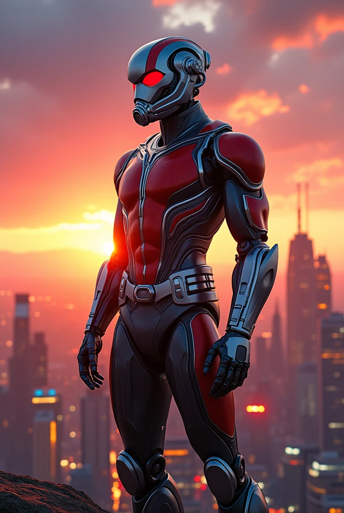 Ant man sunset with town glossy robot front side