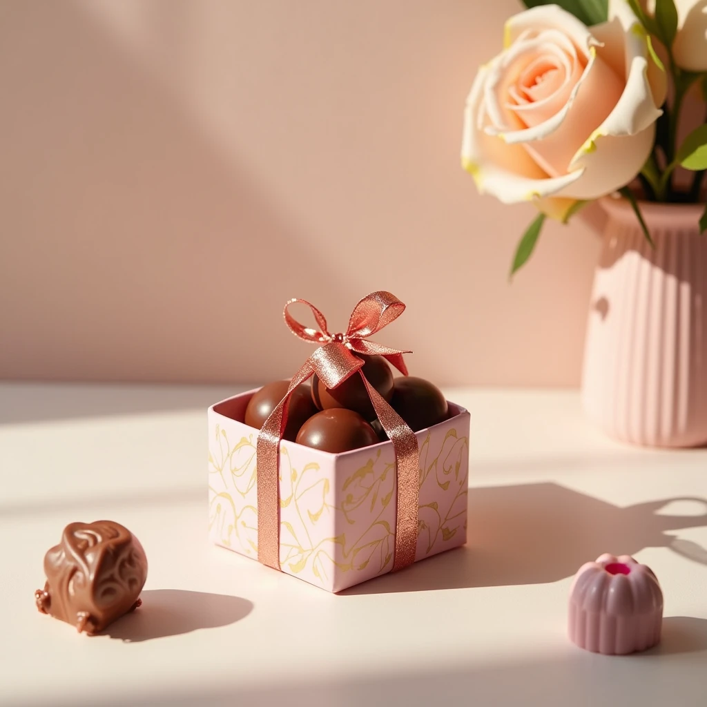 Cute desktop gift box chocolate background table empty