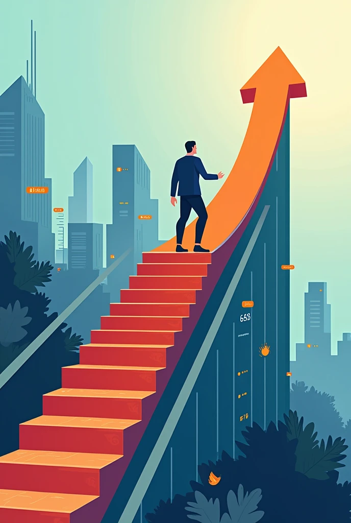 stock market moving upward arrow showing direction on staircase