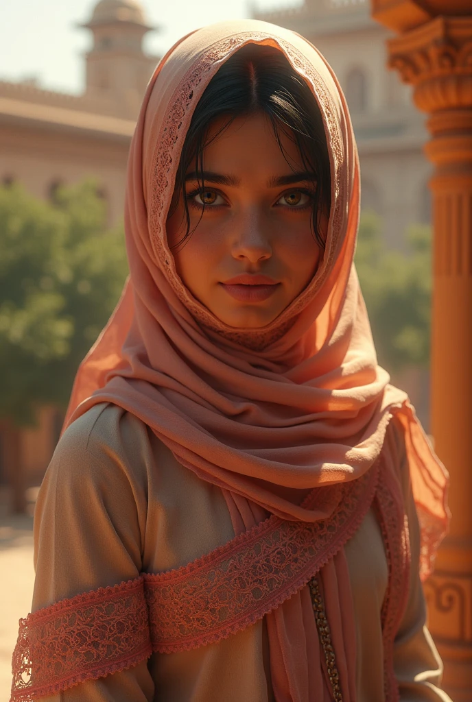 Generate a muslim shy girl from Rajasthan weight 60 and 36 24 36 more realastic and special weight
