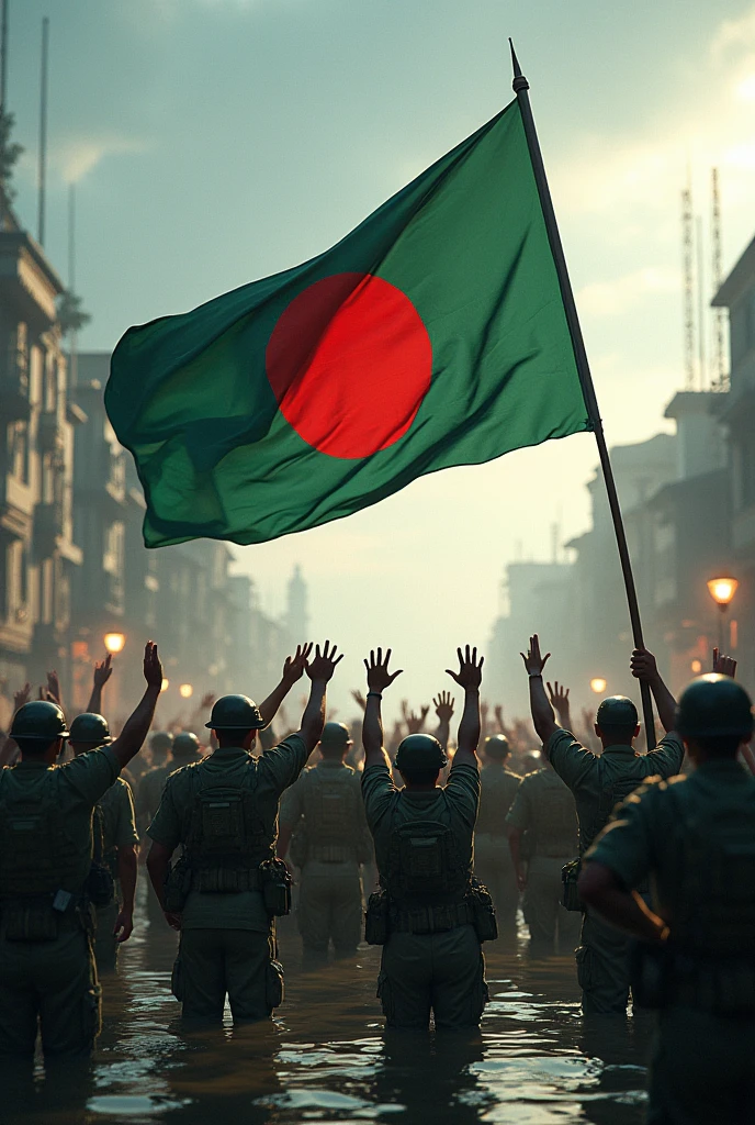 Bangladeshis win war and flood any they are happy with flag 