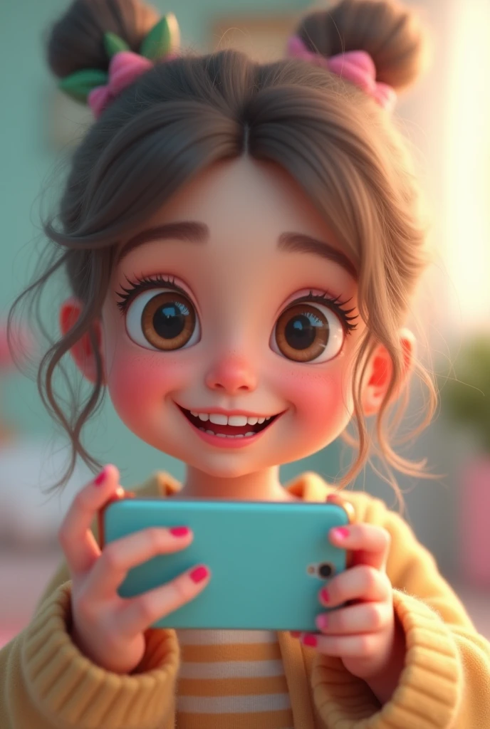 Girl playing with cellphone while smiling