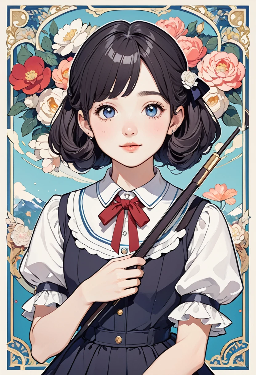 modern remake of nostalgic 2D illustrations from around 1900, cute teen, portrait style