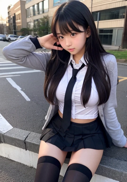 Hand bra、high school girl、uniform、Big Breasts、Beauty、mini skirt、tights、Long Hair、Black Hair、Embarrassed face