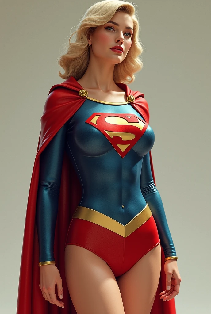 THE ORIGINAL 1950S SUPERGIRL WEARING A 1950'S SUPERGIRL COSTUME AND CAPE, HYPER REALISTIC. (( big boobs)) more sexy