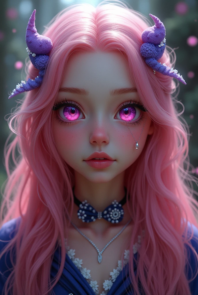 girl,long bubblegum pink hair,pink eyes, parts, full lips,big eyes long eyelashes, aspect , Ravenclaw, hogwart