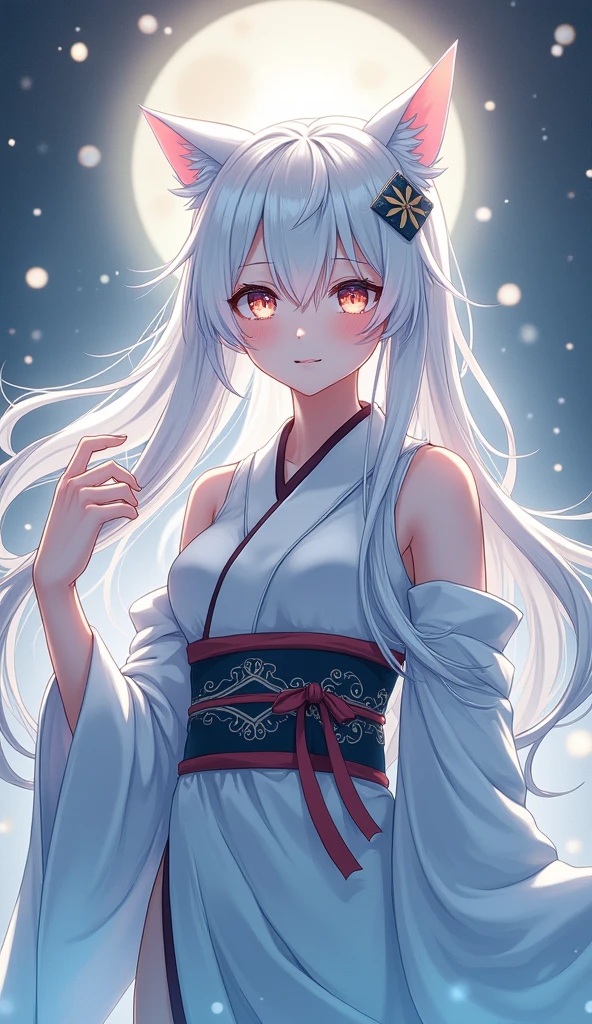 anime girl with white hair and white ears and cat ears, white hair god, full body,japanese miko clothes, anime style 4k, best anime 4k kona-chan wallpaper, white cat girl, anime art wallpaper 8k, detailed digital anime art, anime art wallpaper 4k, anime art wallpaper 4k, ayakahara god impact, white hair foxawesome anime 8k