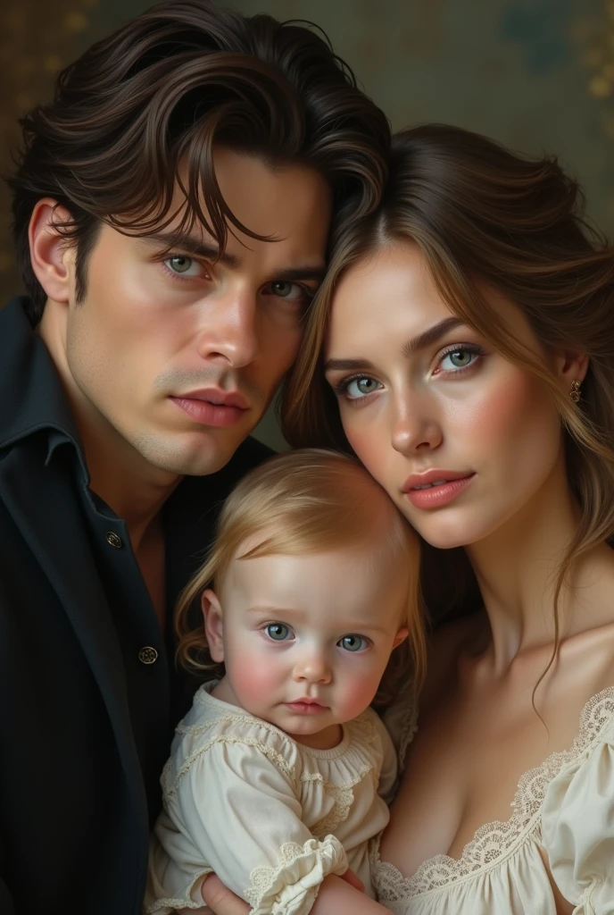 Handsome Tom Riddle with a very beautiful light brown haired white girl with a very cute light eyed white baby