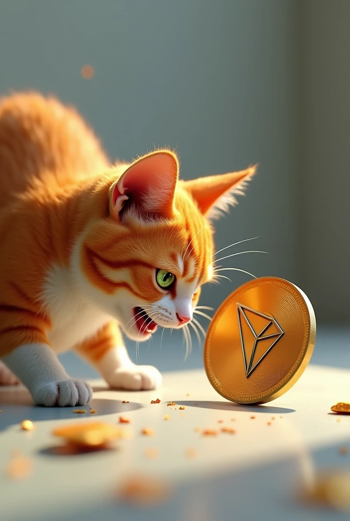 cat(his name suya)it's colour is orange and white is fighting with tron coin