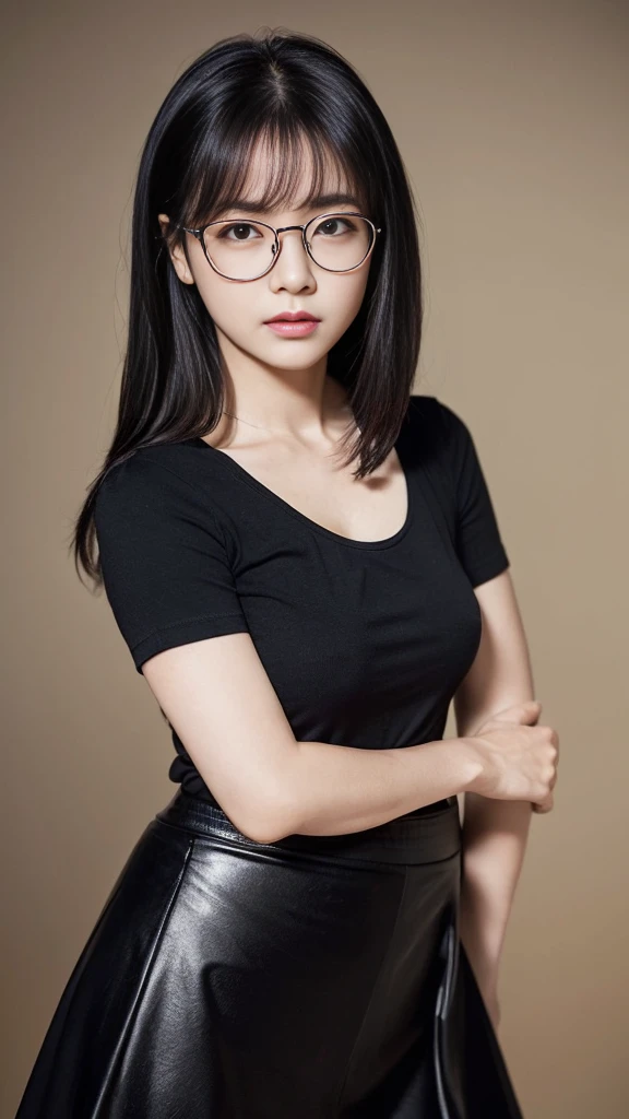 (8k、Raw photo、highest quality、masterpiece:1.2)、(Realistic、Photorealistic:1.37)、Ultra-detailed、超A high resolution、1 girl、40 years old、Seeing the viewer、Beautifully detailed face、A smile with slightly visible teeth、Beautifully detailed skin、Skin Texture、Shortcuts、Shapely large breasts、(library)、(((Black square glasses )))、Human whole body、Black Hair、((Embarrassing appearance))、Japanese、Highest quality、(Emphasize large breasts)、((In underwear))、sexy、Take off your jacket