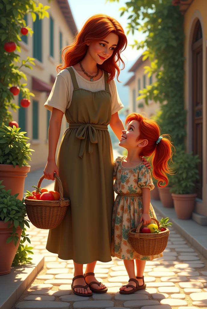 A middle aged Italian woman with her young red-haired daughter 