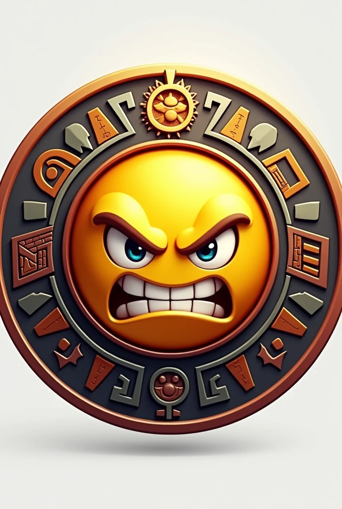 Yellow round emoji with angry face with shield of the Inca civilization