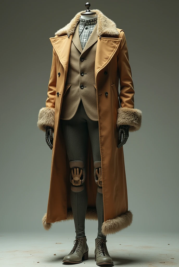 A knee (body part) wearing a coat