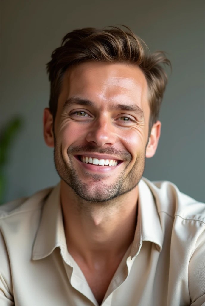 A 30-year-old man with a modern and friendly appearance. He has a warm expression and a sincere smile., which conveys closeness and trust.
She is dressed casually in neutral colored clothing, which include soft and natural tones such as beige or light grey. The style is simple but elegant, reflecting a homely and accessible aesthetic. The avatar focuses mainly on the person and the gadget, with sharp, realistic details that make it easy to identify at first glance,Recto ,Looking forward ,portrait
