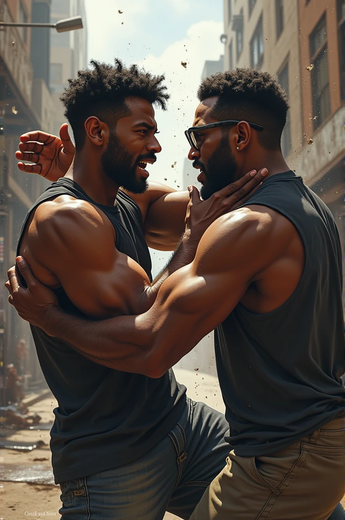 My black friend fighting with the fat guy with glasses named Emmanuel