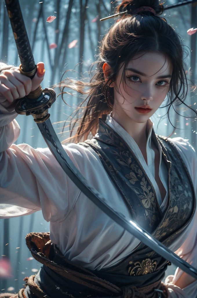 upper body,holding sword, (masterpiece, best quality, high quality, highres, ultra-detailed),