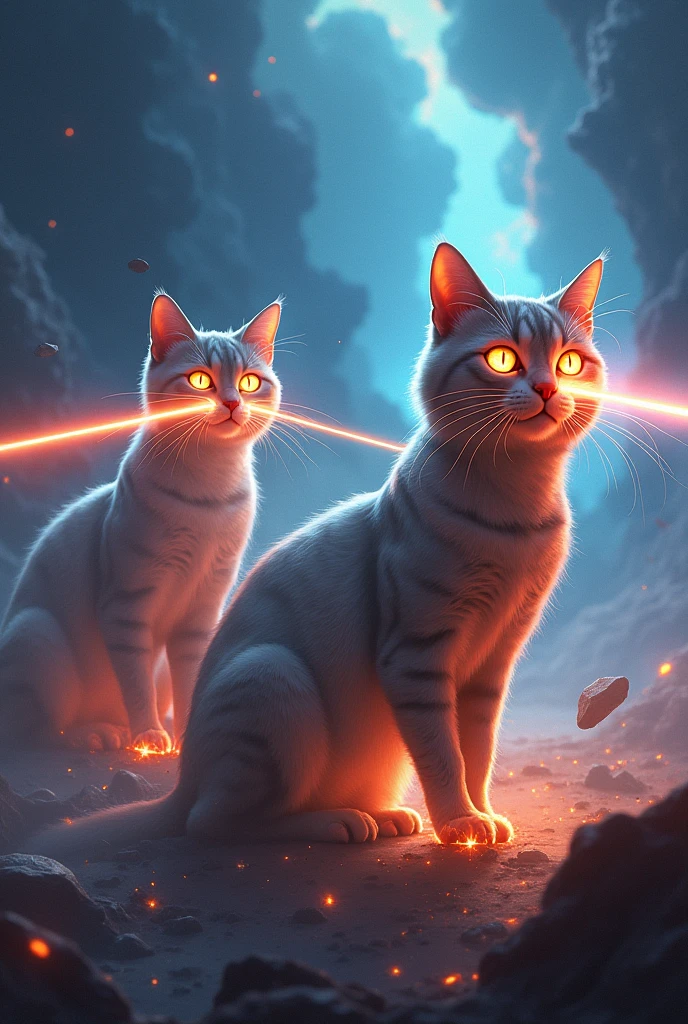 Draw cats with beams coming out of their eyes