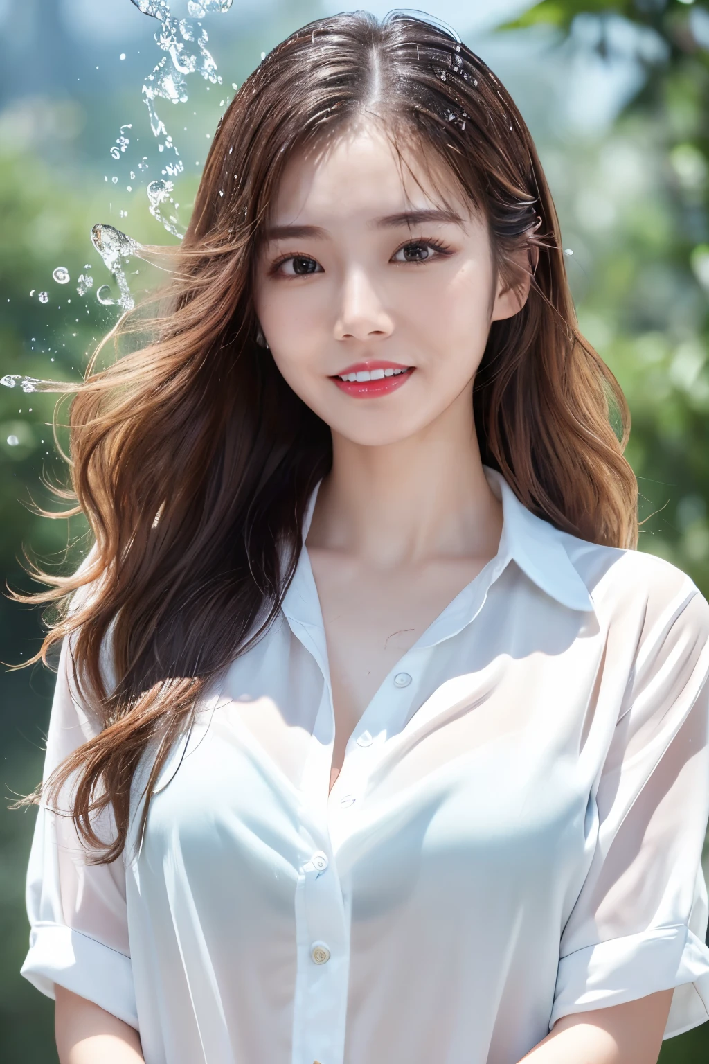 (Tabletop、highest quality、8k、Award-winning works、Ultra-high resolution)、One beautiful woman、(soaking white shirt:1.2)、(Soaking wet blonde:1.2)、(Soaking wet hair:1.2)、(Wet and shiny hair:1.2)、(Skin showing through a wet shirt:1.2)、(The wettest skin:1.2)、(Ultra-high resolution, Realistic water splashes:1.2)、(Perfect and most natural ultra-high resolution water splashes:1.2)、Colored contact lenses、Perfect Makeup、Long eyelashes、Beautiful eyeshadow、Bright and shiny lipstick、Very long wavy hair、(私がWhat I'The happiest and funniest smile I've seen so far'What I've seen so far:1.1)、(very heavy rain:1.2)、(heavy rain:1.2)、(dewey, Glowing Skin:1.2)、(A soaked woman:1.2)、(Face close-up:1.6)、(Strongly blurred vibrant Shibuya city background:1.1)、(Strongly blurred background:1.1)、Accurate anatomy、Ultra HD Hair、(Ultra-high resolution for perfect, beautiful teeth:1.1)、Ultra-high resolution beauty face、Ultra HD Hair、Ultra-high resolution sparkling eyes、Shining, Ultra-high resolution beautiful skin、Ultra-high resolutionの艶やかな唇