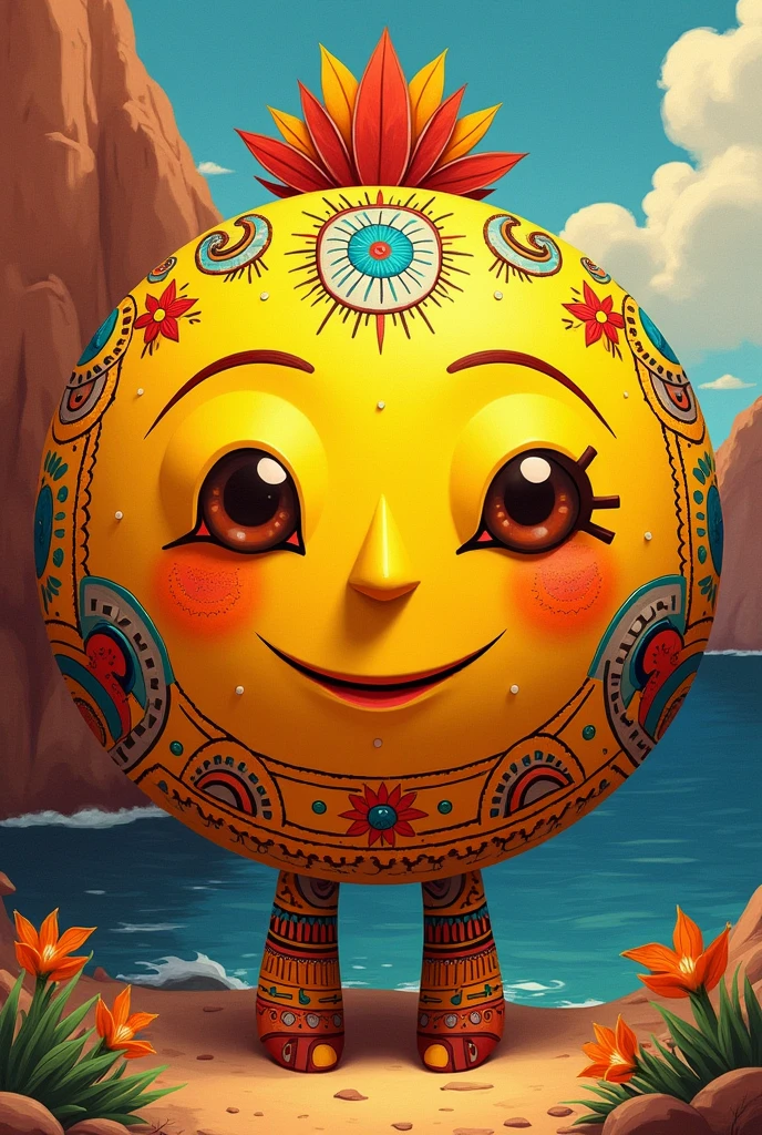 Yellow circular emoji with Paracas culture