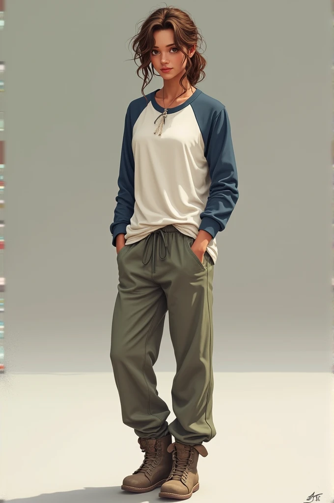 Outfit with a baseball shirt, loose pants and donkey shoes