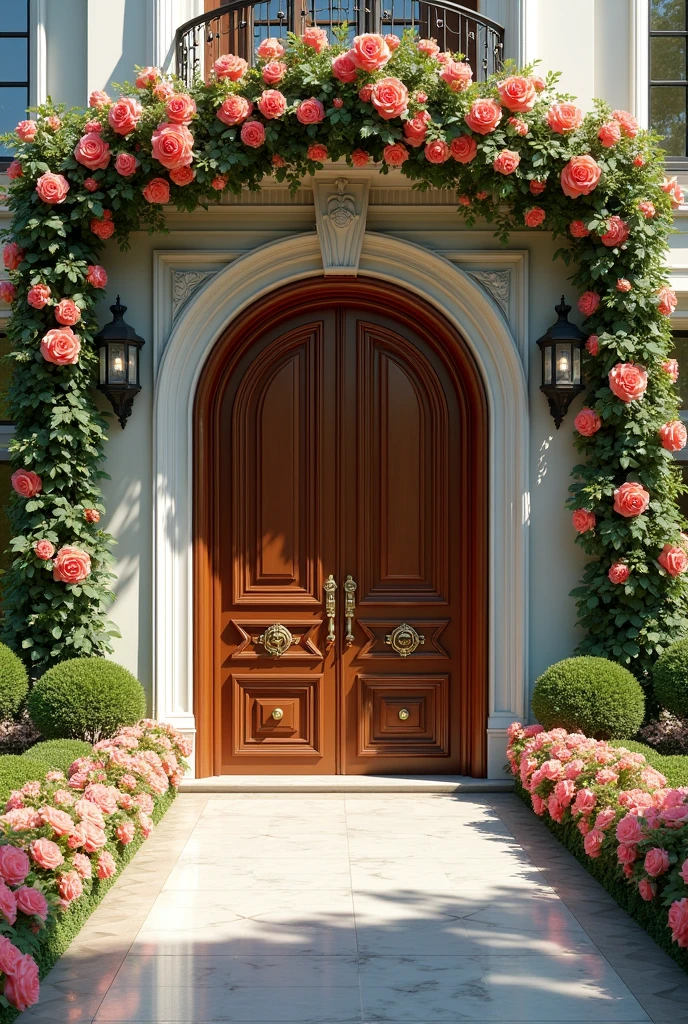 high resolution、8k、Luxurious house entrance、flower