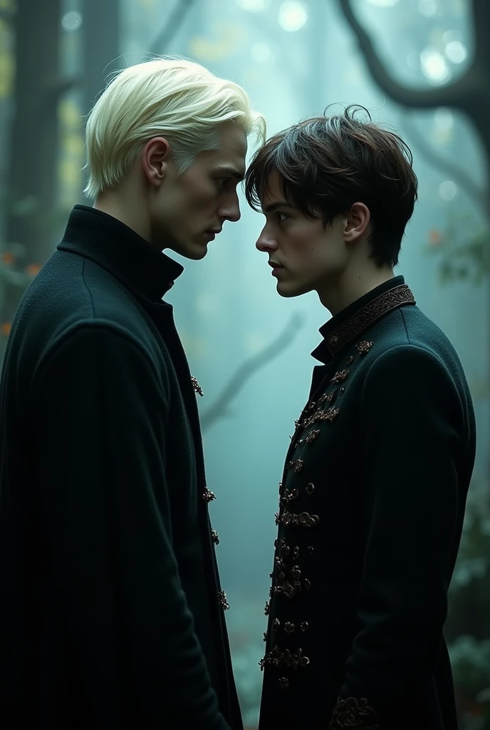 Draco Malfoy with a dark brown haired man, white and very attractive young both