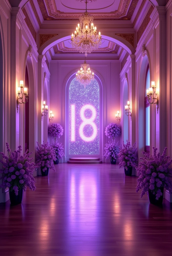 purple hall birthday background. No people. Brighter. 18th