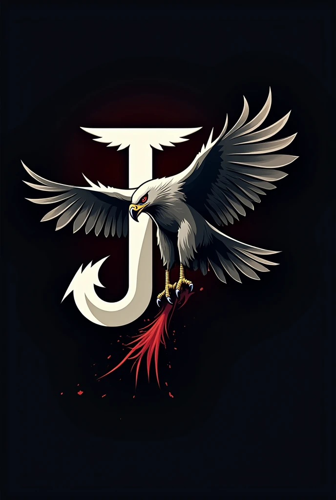 help me make a logo with the element of the letter J as the main logo added with the presence of a hawk that will pounce on its victim chicks.