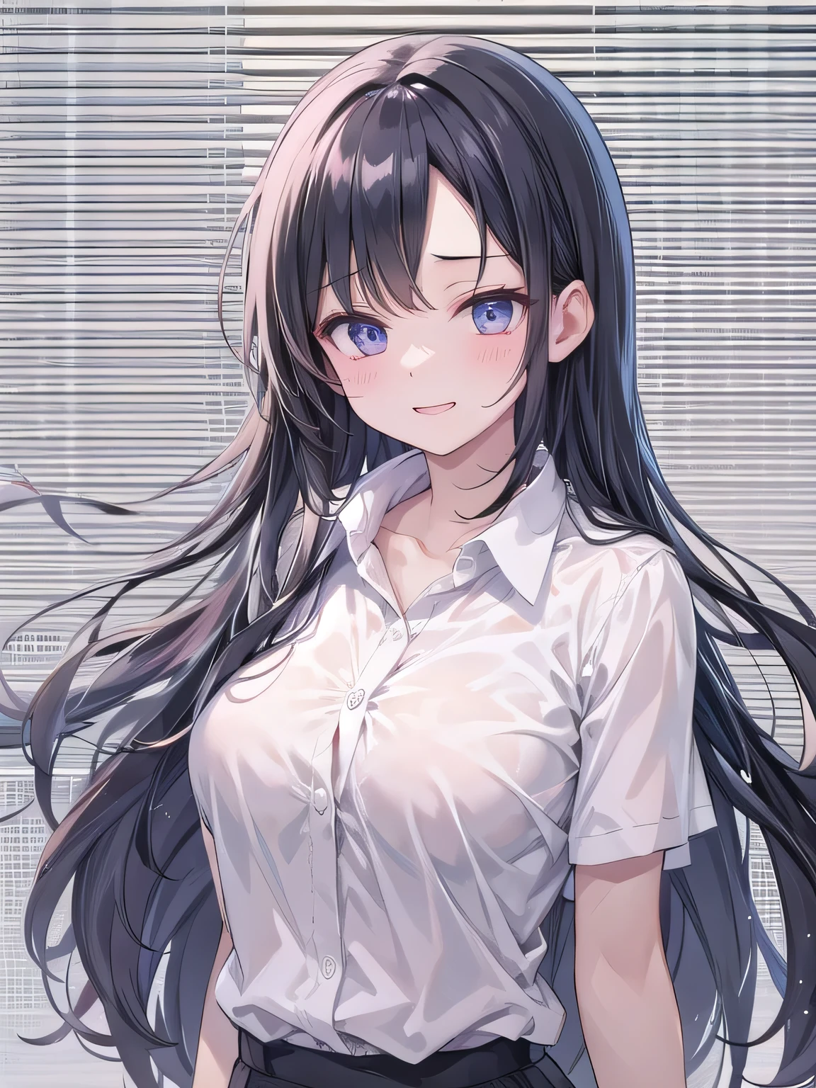 Black Hair、woman、Long Straight、White Shirt、smile、Embarrassed、Upper Body