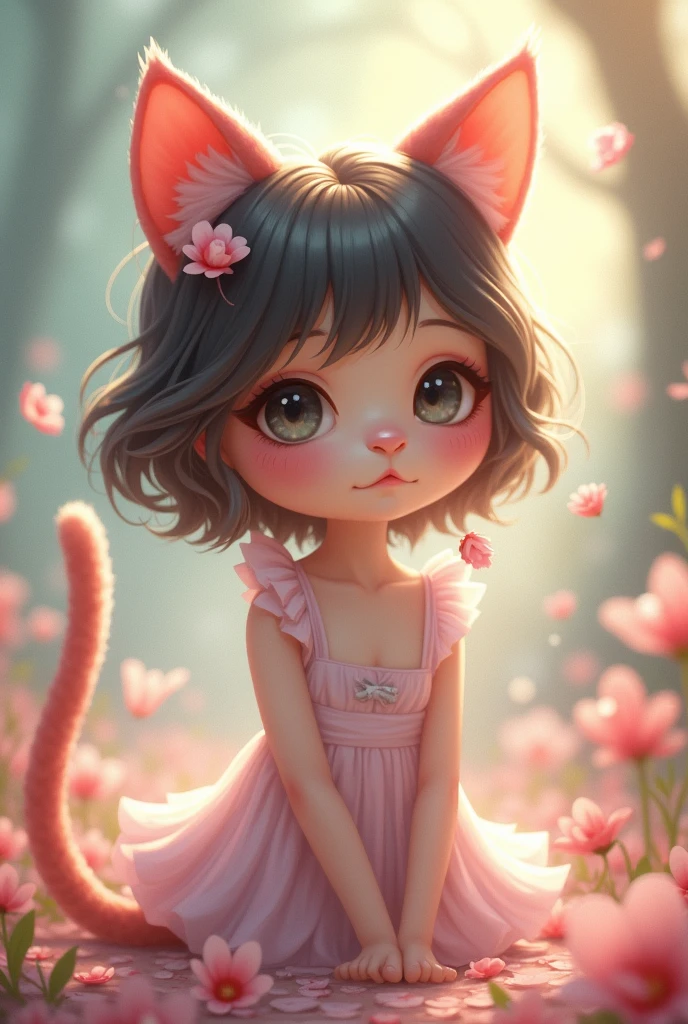 A cute girl was cat