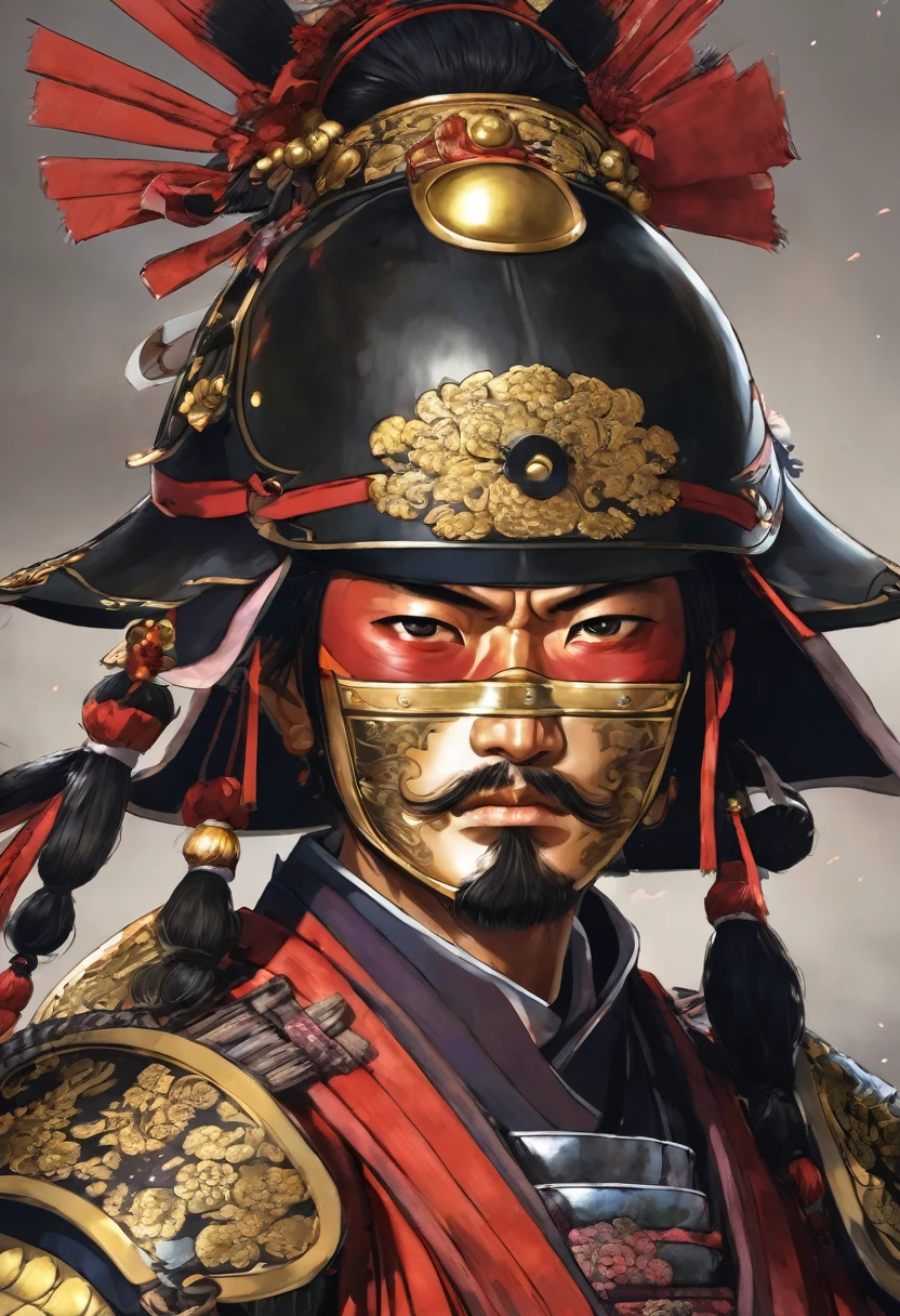 Sengoku warlord with samurai sword、Eye patch、Japanese Armor、