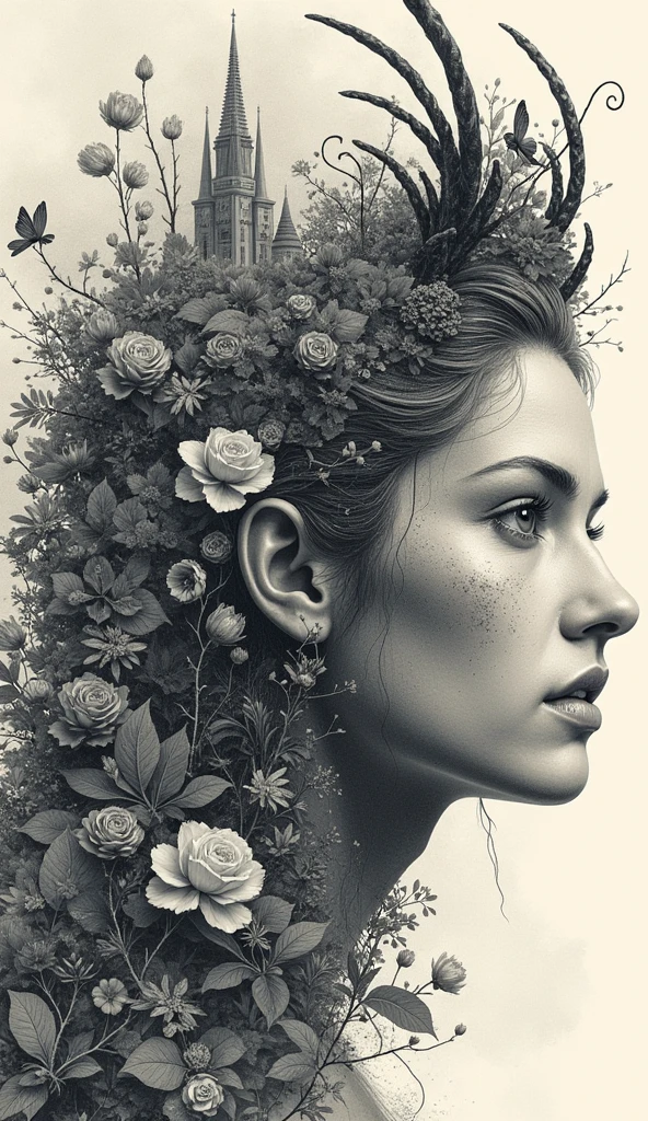 Ink drawing integrated with elements of fantasy realism, capturing multilayered views that showcase stunning visuals, showcasing high-quality, ultra-detailed, UHD craftsmanship, with incredible details and wonderful craftsmanship, depth of field enhancing the dynamic action, sharp focus, enhanced by datanoshing and splash style techniques, honoring the harmony of nature, contrasting elements reminiscent of Charlie Bowater, Pino Daeni,
