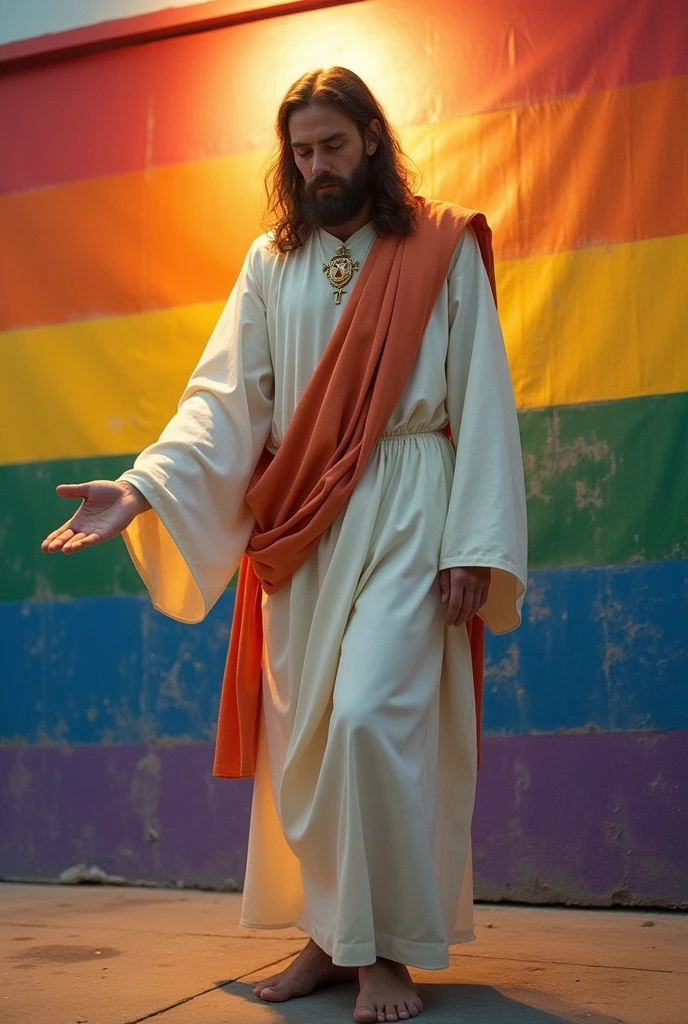 Jesus pooping on the LGBT multi-colored flag
