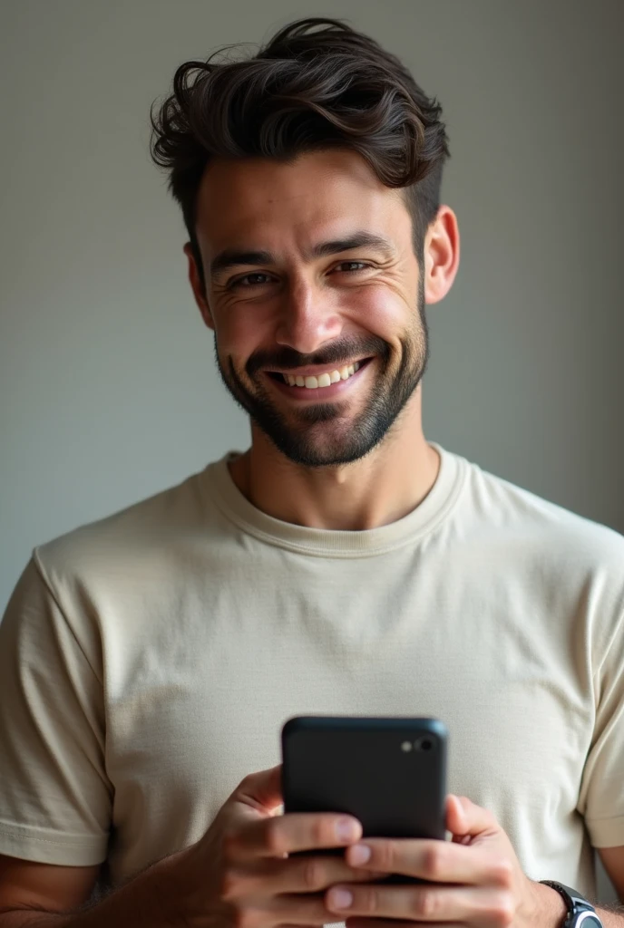 A 30-year-old man with a modern and friendly appearance. He has a warm expression and a sincere smile.., which conveys closeness and trust.
She is dressed casually in neutral colored clothing, which include soft and natural tones such as beige or light grey. The style is simple but elegant, reflecting a homely and accessible aesthetic. The avatar focuses primarily on the person and the device, con detalles nítidos y realists que lo hacen fácil de identificar a primera vista,Recto ,Thinking in the future ,portrait,realist,4k