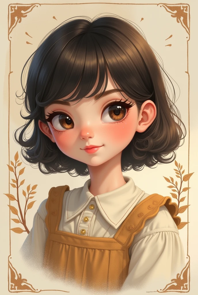 modern remake of nostalgic 2D illustrations from around 1900, cute teen, portrait style