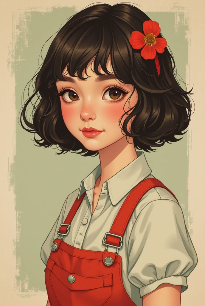 modern remake of nostalgic 2D illustrations from around 1900, cute teen, portrait style