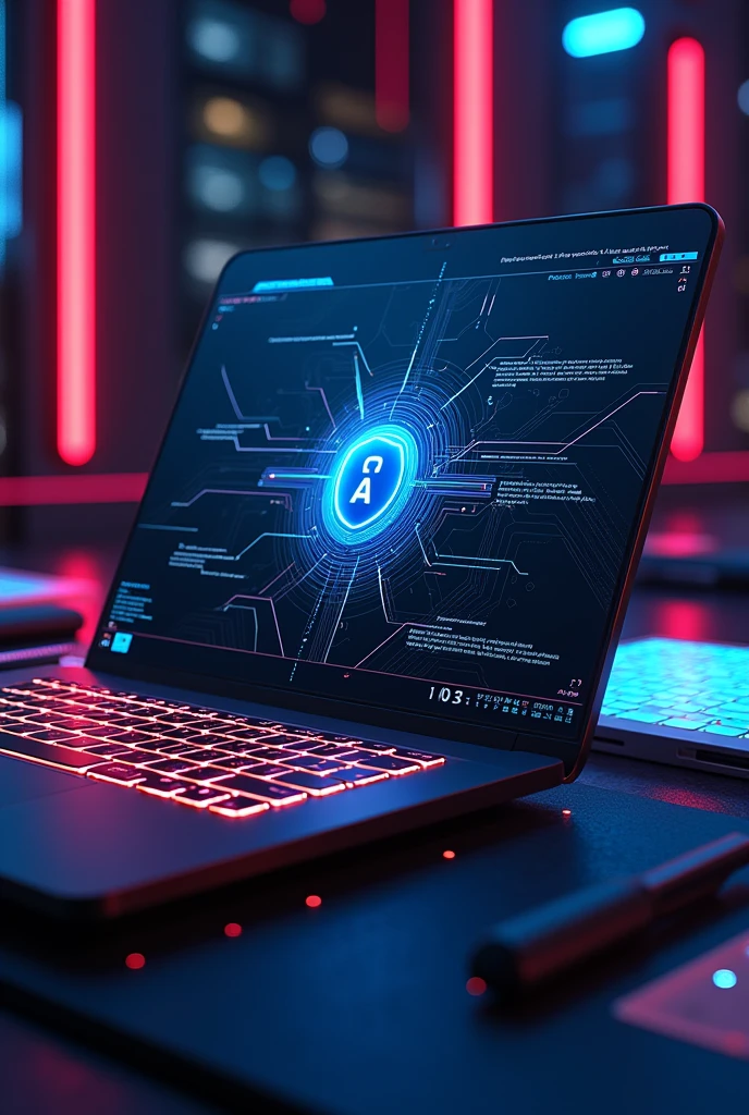 keyboard notebook no text "SHENNIA" "DESIGNER" cybersegurity photography 4k --ar 9:16