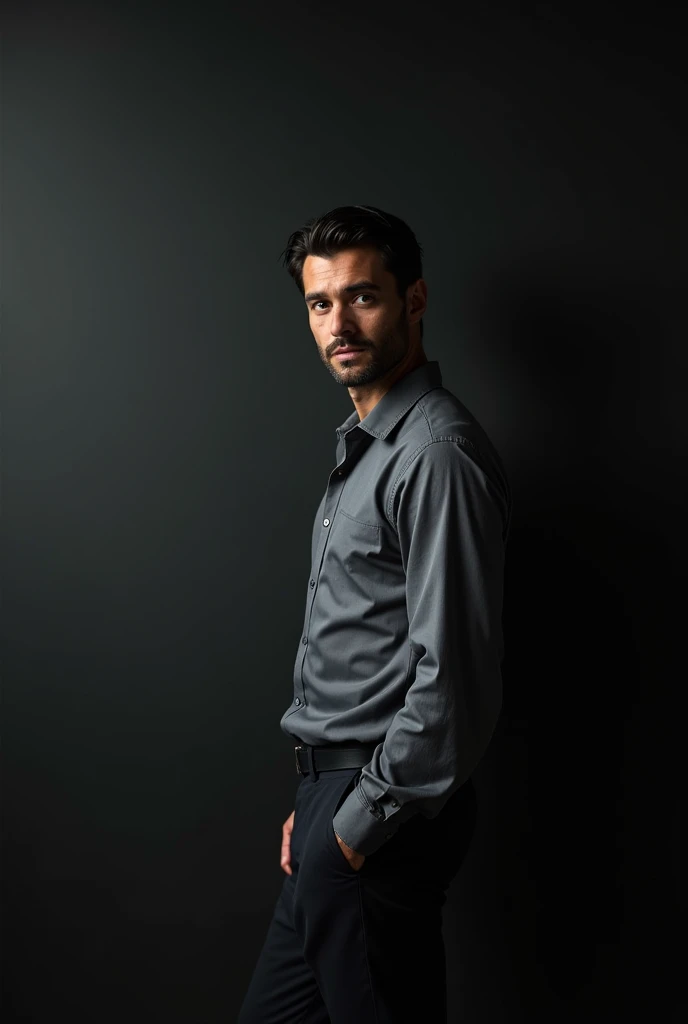 Handsome German male teacher with extensive black background . Background should be large and person should be beside