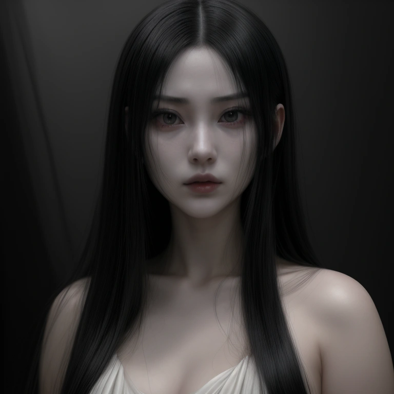 a_girl_with_long_black_hair,yamamura_sadako,detailed_and_realistic_facial_features,beautiful_detailed_eyes,beautiful_detailed_lips,extremely_detailed_face,longeyelashes,creepy_atmosphere,horror,supernatural,ghostly,pale_skin,wearing_a_white_dress,haunting,ominous,dark_lighting,moody_lighting,muted_colors,dramatic_shadows,cinematic,masterpiece,best_quality,8k,highres,ultra-detailed,photorealistic
