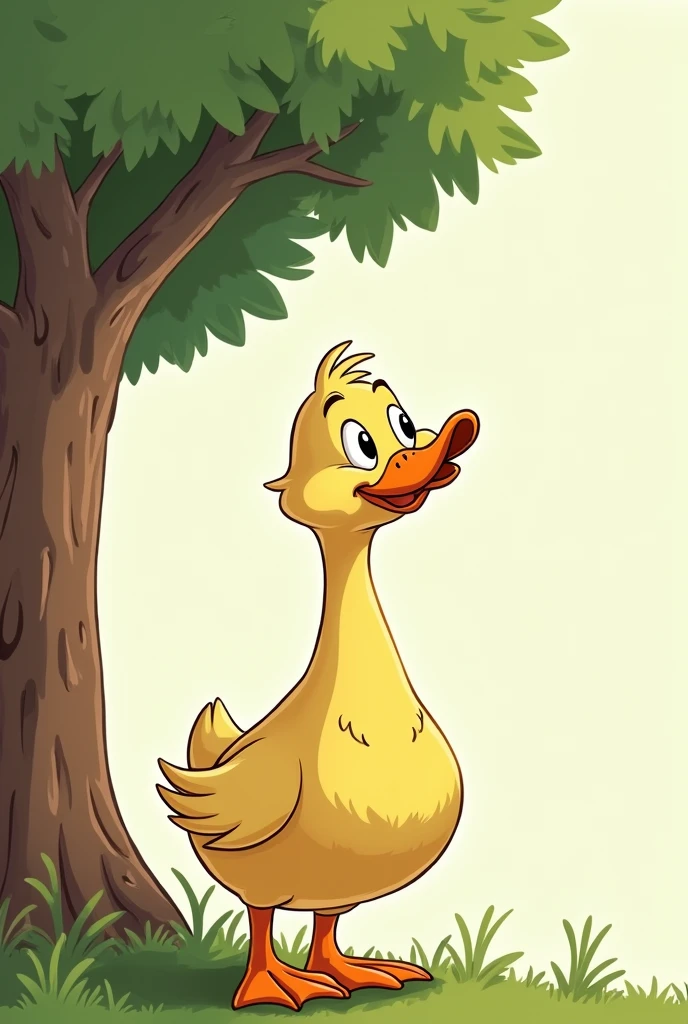 duck looking up at a tree cartoon