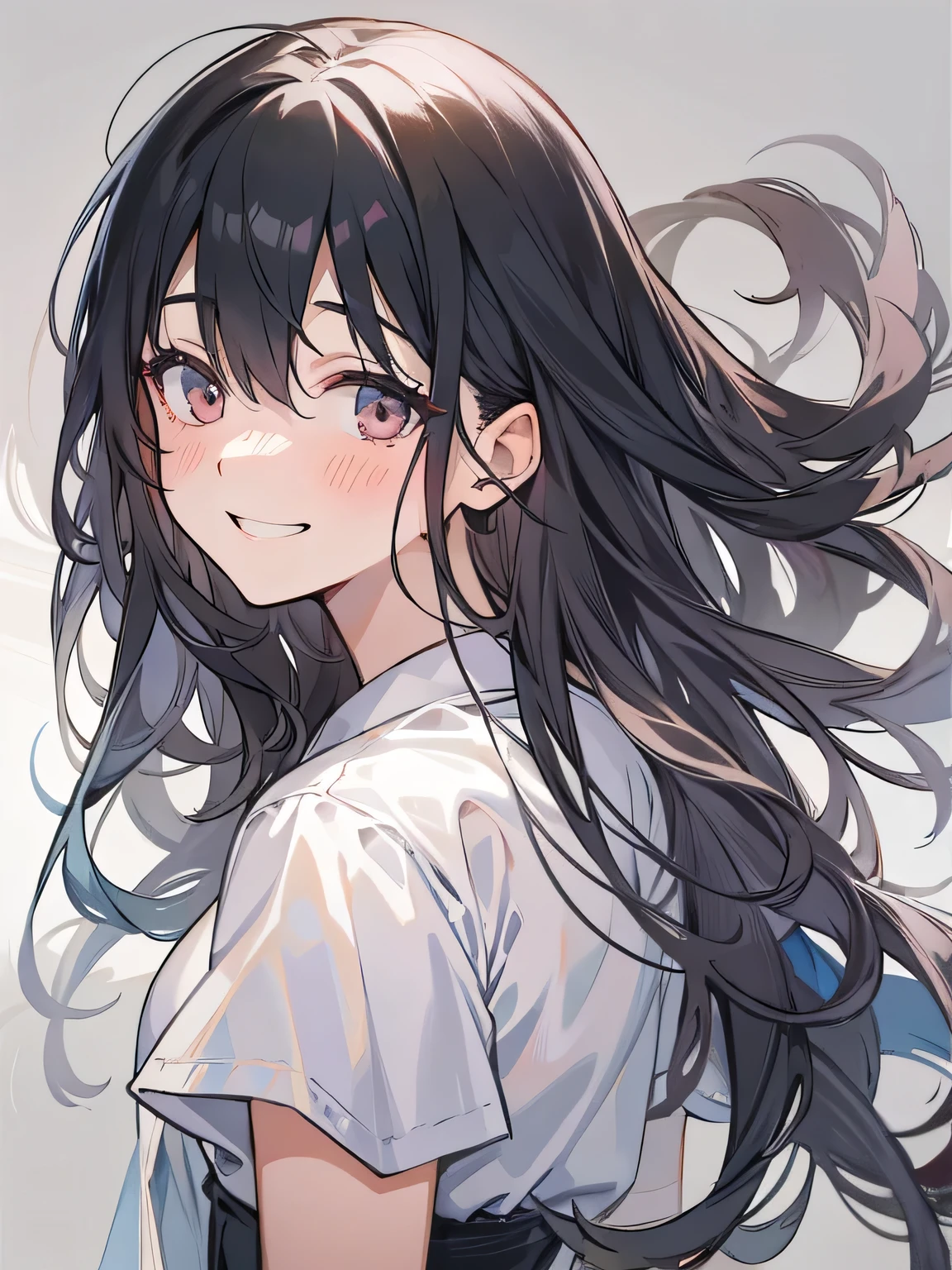 Black Hair、woman、Long Straight、White Shirt、smile、Embarrassed、Upper Body