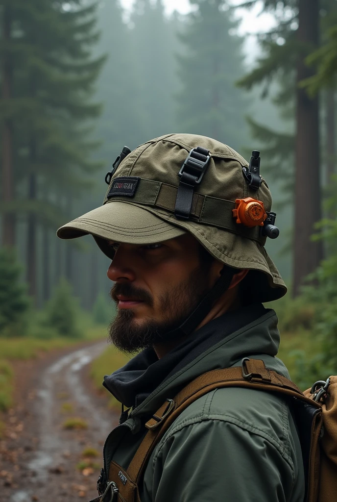 Make a camping cap that includes accessories such as a flint, a whistle and a lamp.