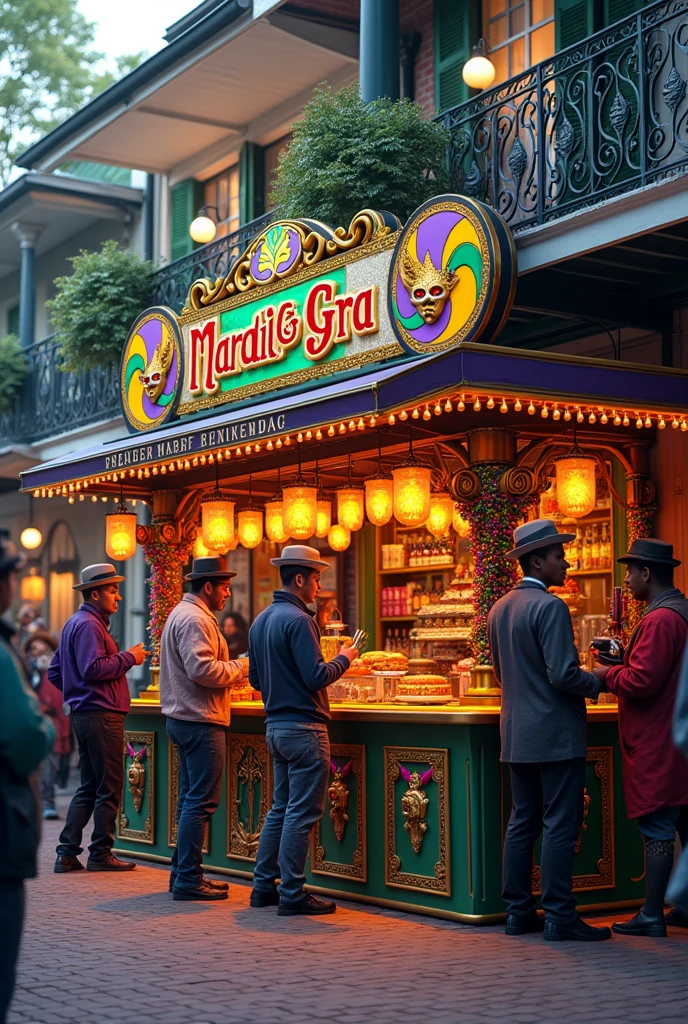 A stand or kiosk with a Mardi Gras New Orleans theme 