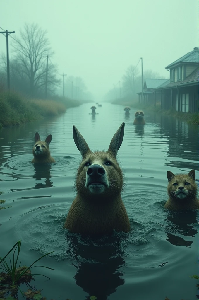 All around flooded and some animal crying in the water