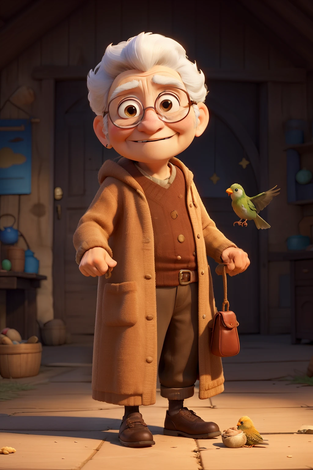 Once upon a time, in a village, there lived an old grandmother who had a magical bird. Every morning, the bird would drop a golden grain into the grandmother's pouch, which would provide enough food for her for the entire day. One day, a greedy man from the village decided to catch the bird. He set a trap, but as soon as he caught the bird, it transformed into a bright light and disappeared.