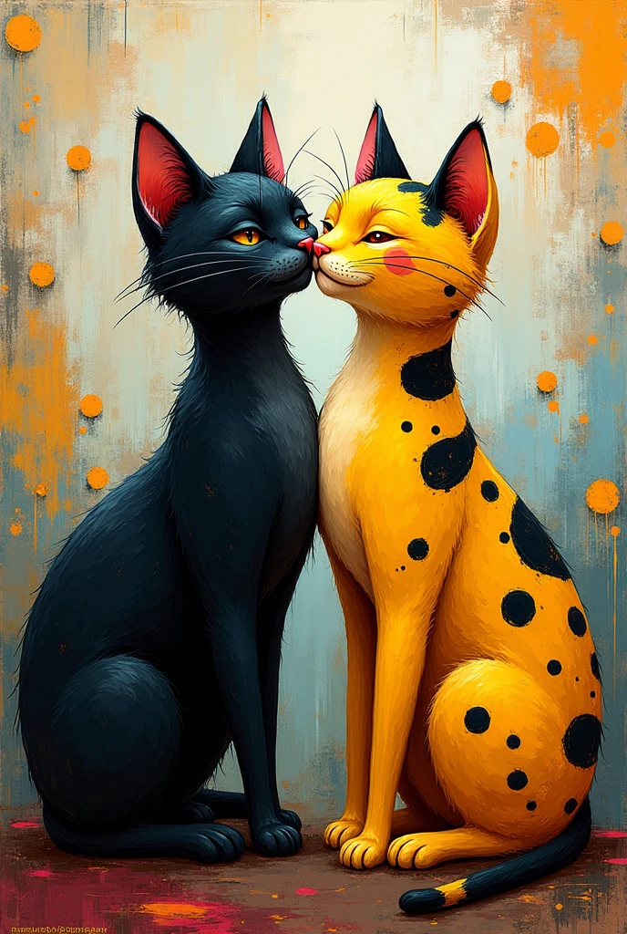 cat yellow and black couple paint