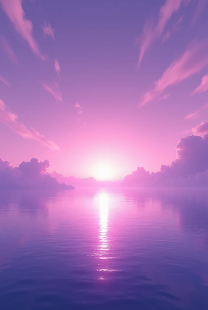 This image is、It captures a beautiful landscape with purple sea and sky.。The sun reflects on the water、A bright strip of light is formed。The ocean waves are calm、There are thin clouds floating in the sky。as a whole、The scenery gives a relaxing impression.。Many purple clouds