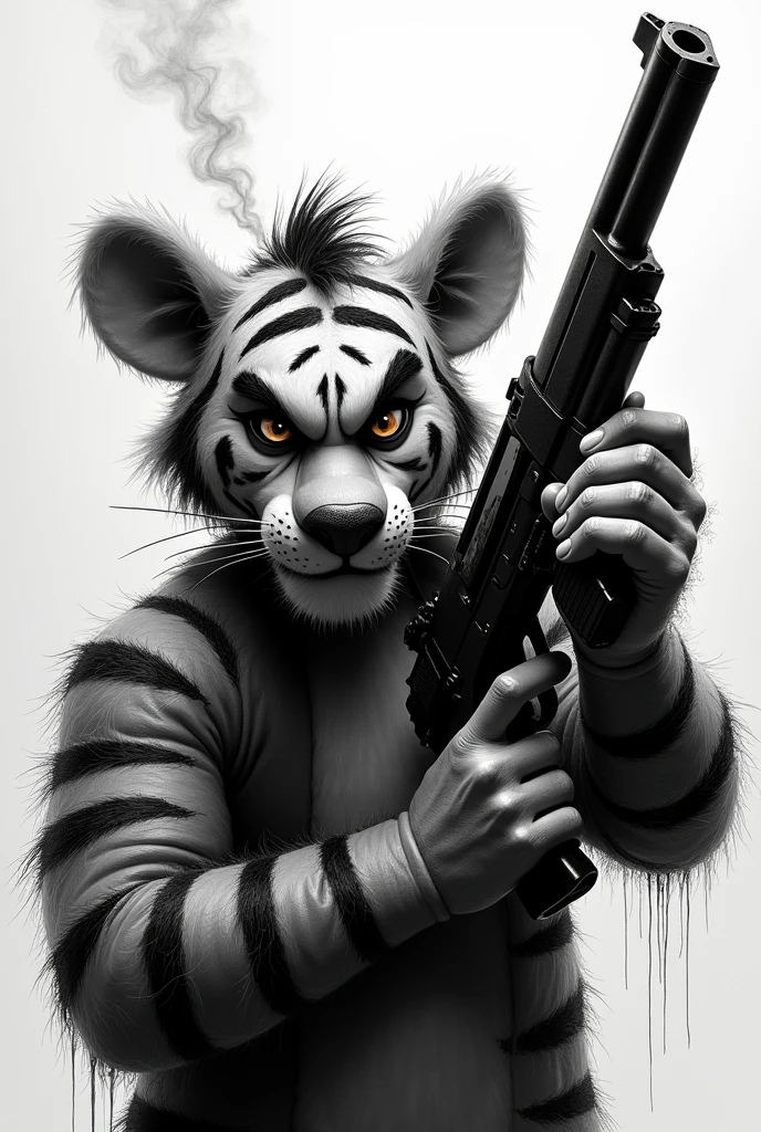  Bad Tigger with gun and cigarettes black and white