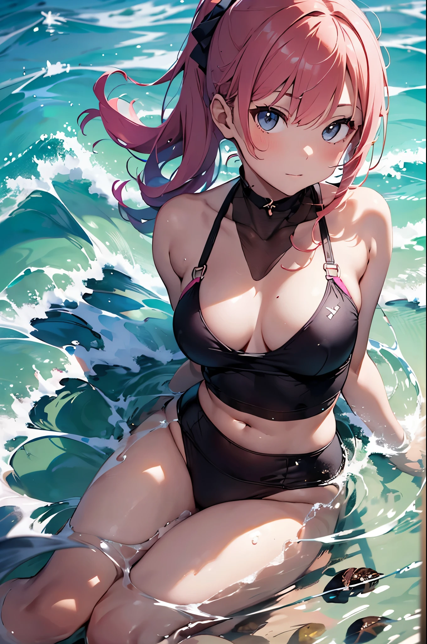 4K,8k,High resolution,Pink Swimsuit、
A pretty young woman,Pink Hair、ponytail、Pink Swimsuit、
(Soft Saturation:1.3), (Fair skin:1.2),
(ultra-Detailed Background, Detailed Background), Bokeh,
break'Smiling portrait.,
When viewed from the front, The composition is symmetrical,
Looking straight at you with serious eyes,
break Swimwear, White Bikini, Center of chest,
Outdoor, Sea surface, null, sunlight,Summer beach, Sandy Beach,
Strong light, Front lighting,
(:1.3), (Cowboy Shot:1.2),
Front brake angle,
View your audience,
Dynamic pose,
sitting on the beach
Wakame seaweed、Wakame seaweed、
Seaweed、Seaweed、Seaweed、Seaweed、Seaweed、Seaweed、Seaweed、